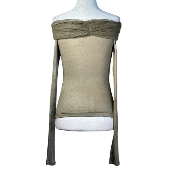 Christopher Esber Sonora Veiled Long Sleeve Top in Linseed 4 New Womens Blouse - Picture 9 of 17